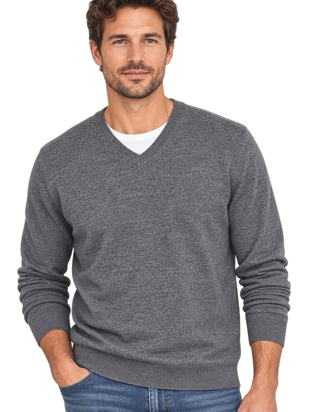 Banana Republic Mens Luxe Sweater Collection V-Neck Pullover Gray Knit L preppy